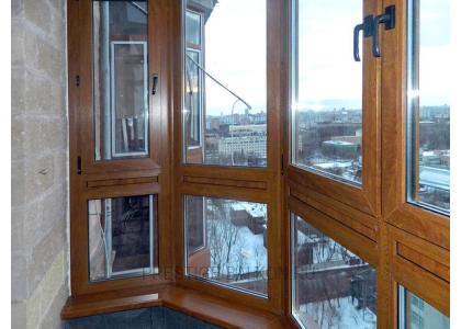 Французское остекление балкона профилем Veka с ламинированием под дерево в Лыткарино